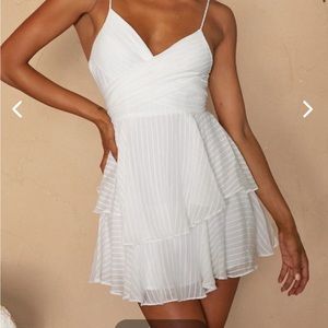 Selfie Leslie White Crossover Bodice Flounce Mini Dress